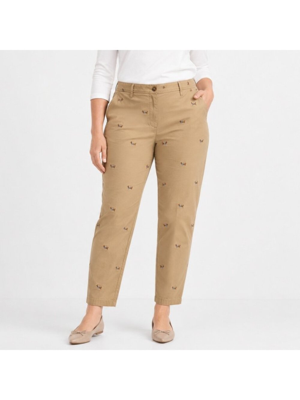 Talbots Girlfriend Chino Pants Womens 16 Khaki Dog Embroidered Stretch Ankle